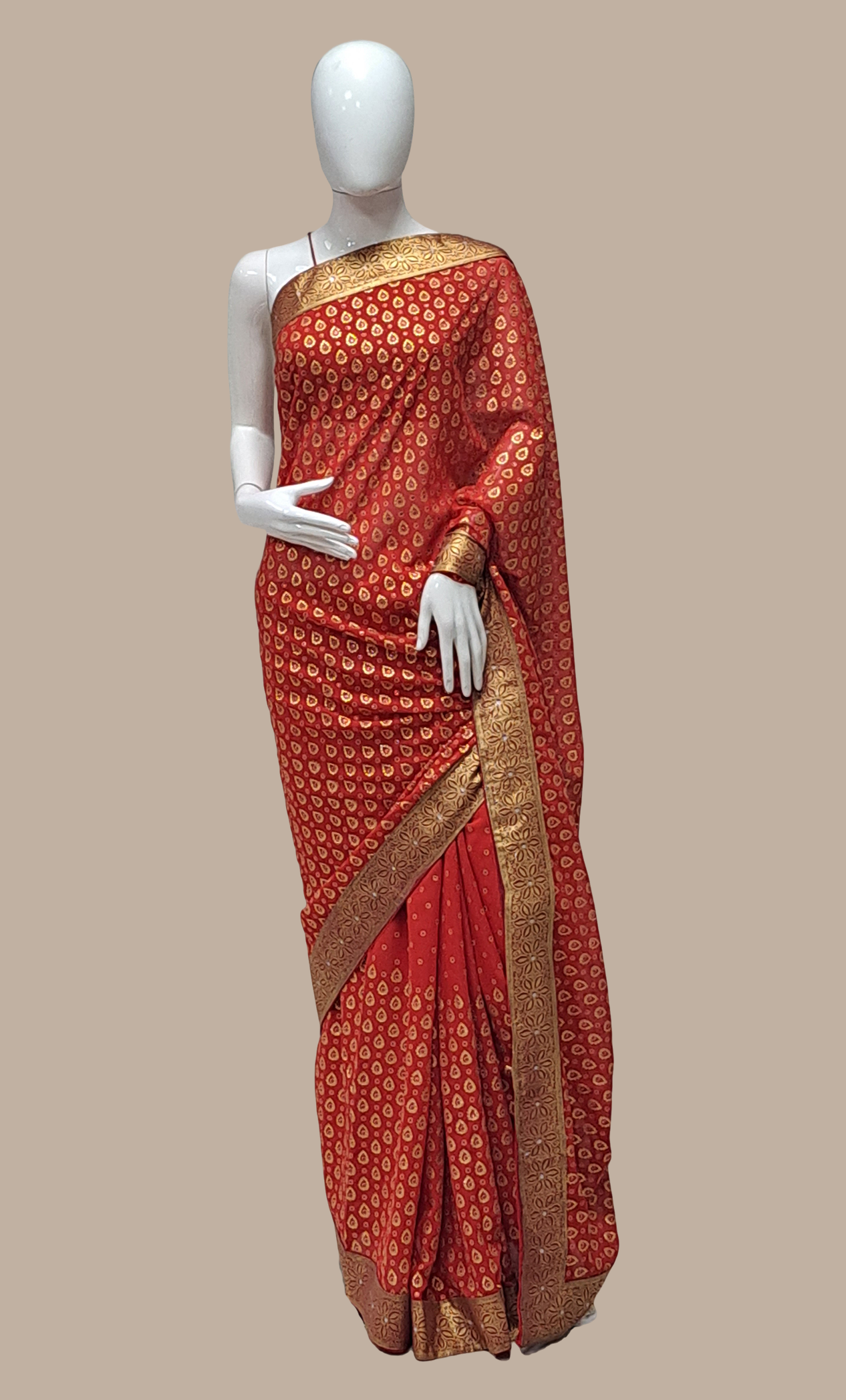 Rose Red Printed Sari