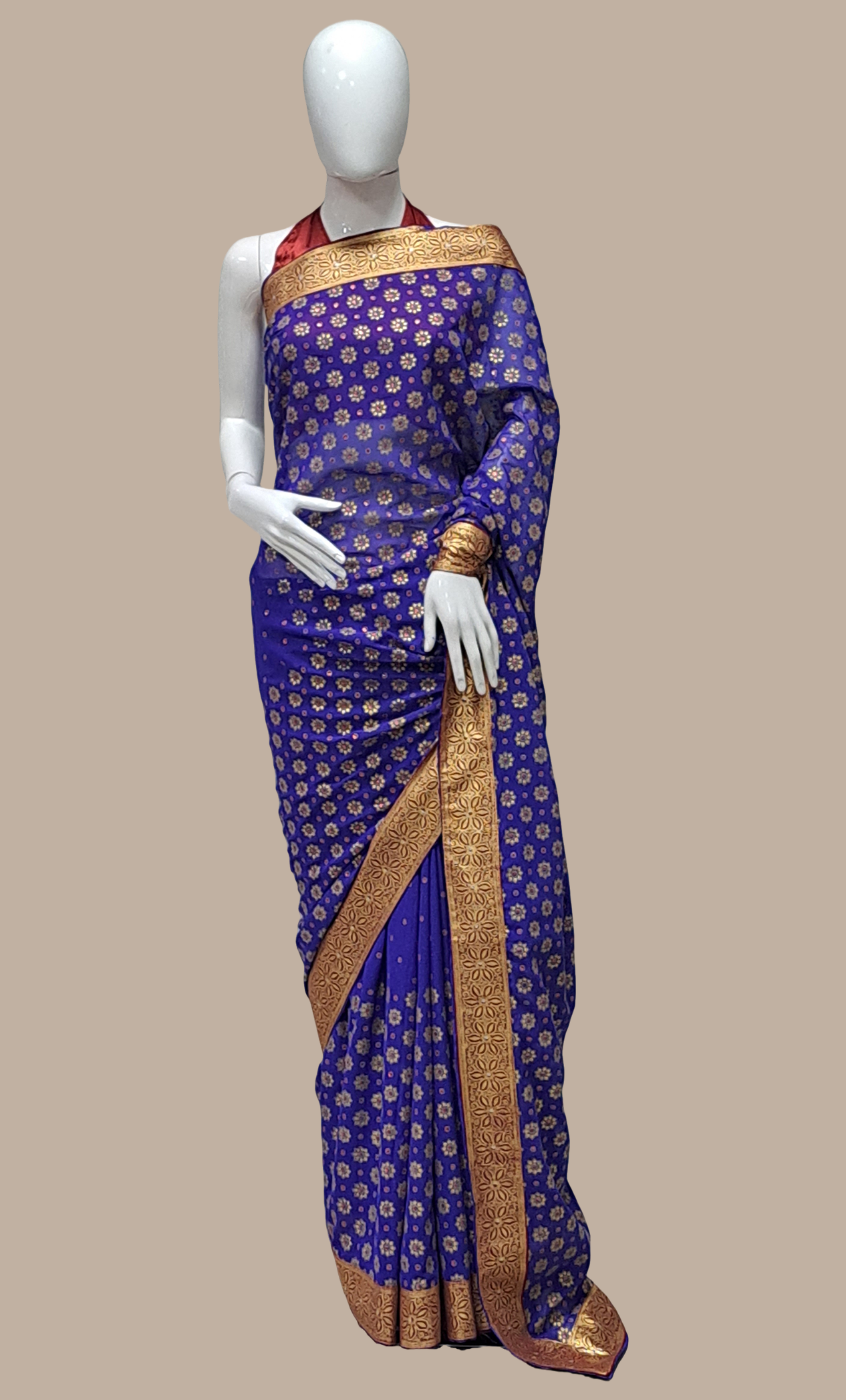 Royal Blue Printed Sari – Jayshrees / Rivaz