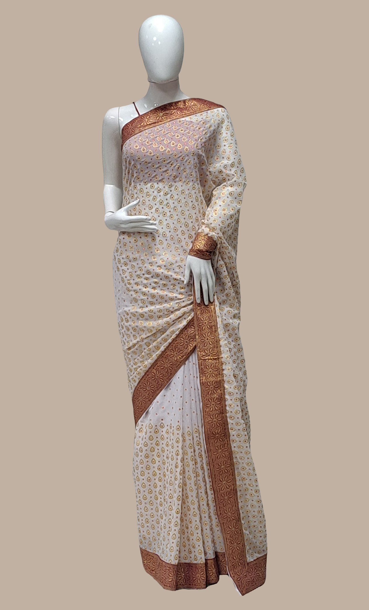 White Printed Sari