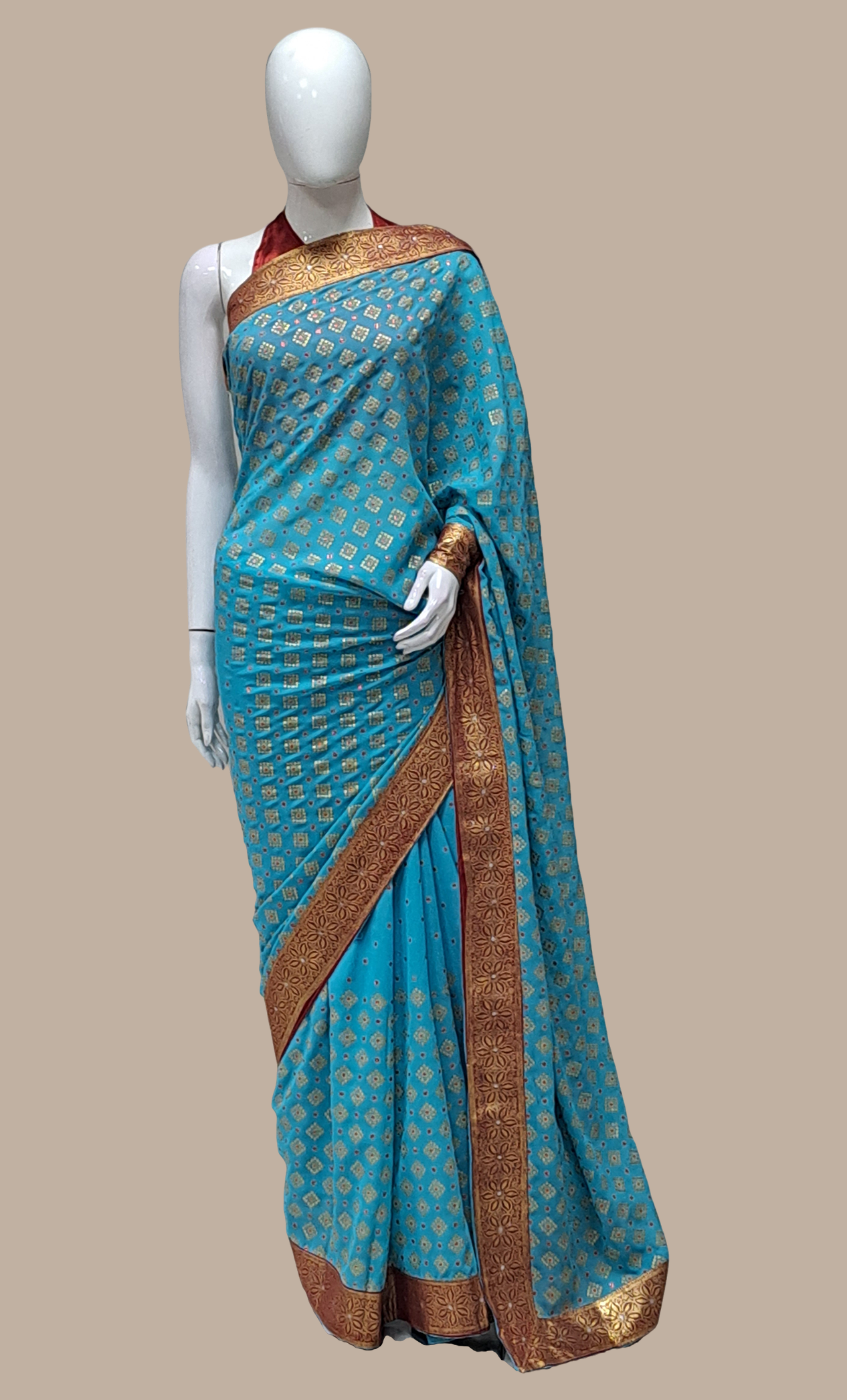 Soft Blue Printed Sari