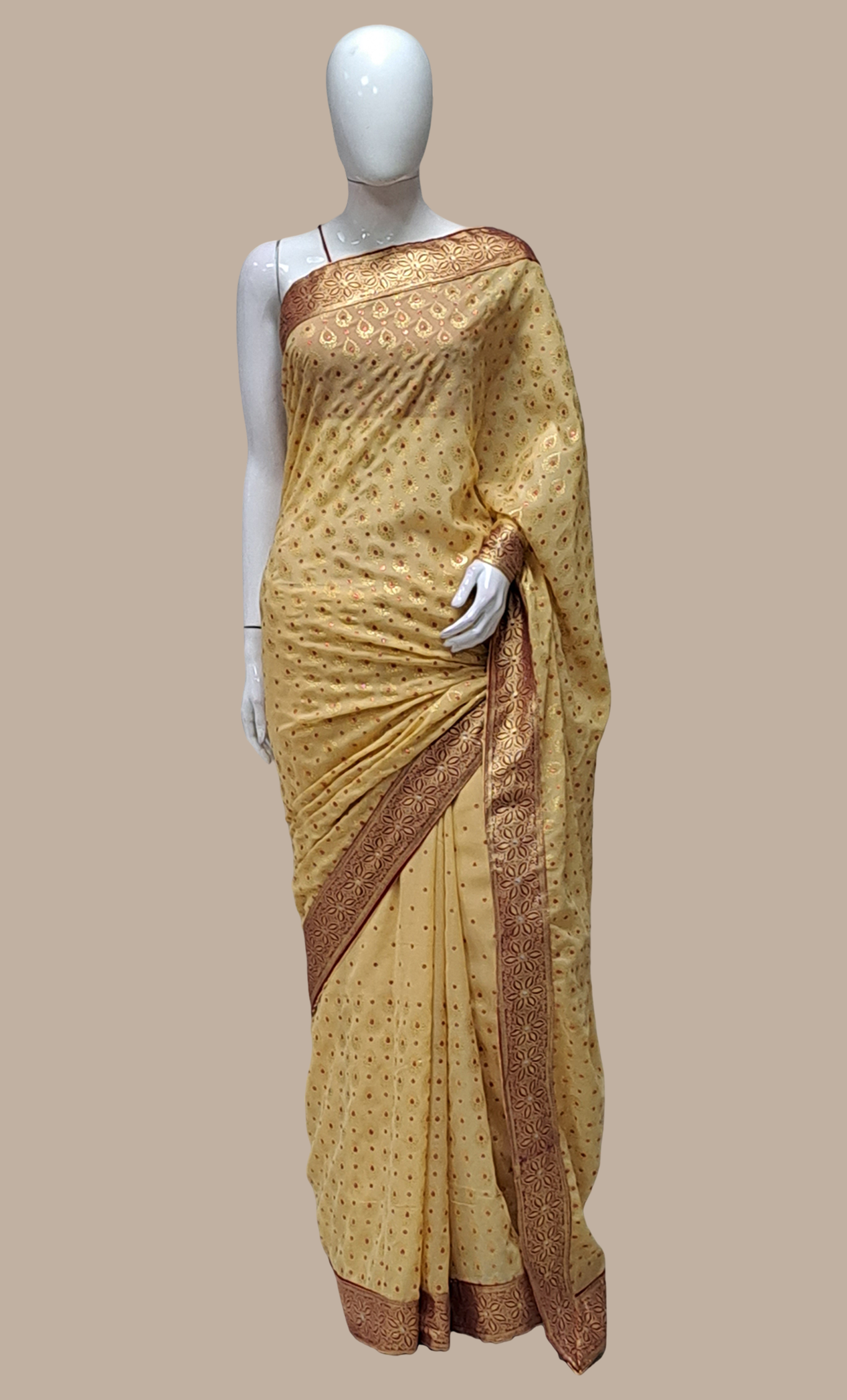 Beige Printed Sari