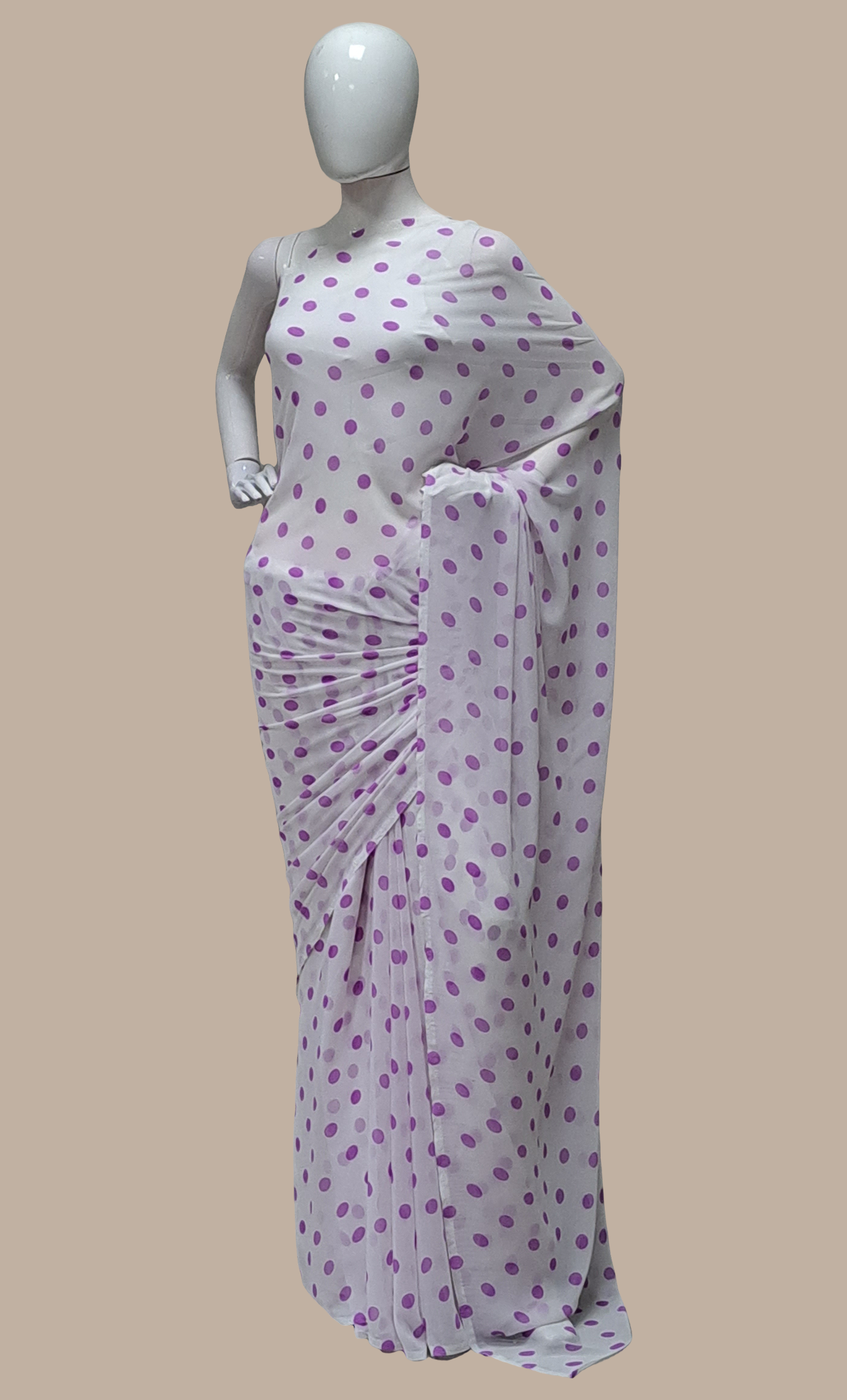 Light Purple Polka Dot Printed Sari