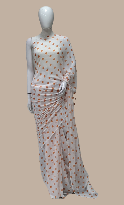 Tangerine Polka Dot Printed Sari