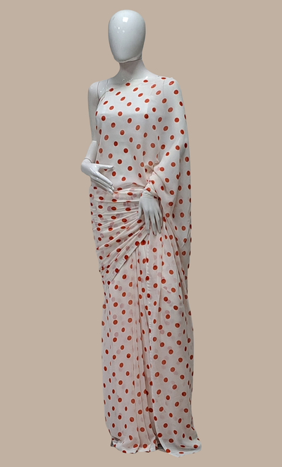 Deep Coral Polka Dot Printed Sari