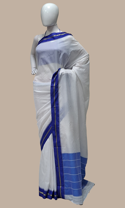 Royal Blue & White Kanjivaram Sari
