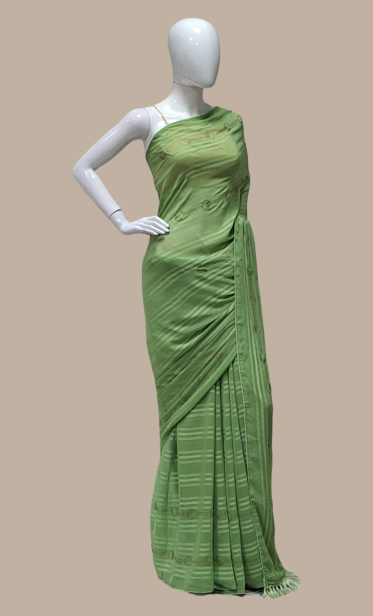 Olive Green Embroidered Sari