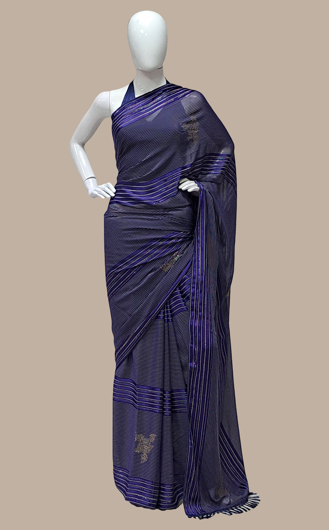 Navy Blue Embroidered Sari