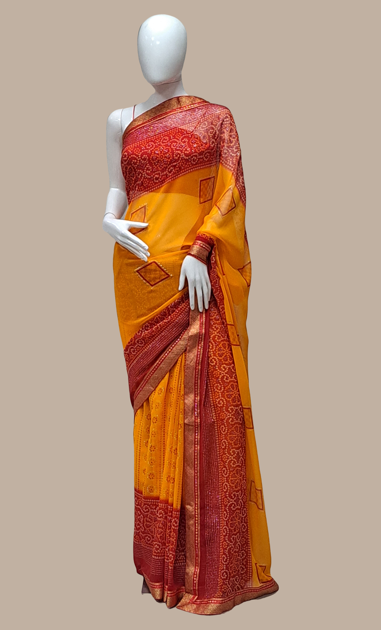Deep Mustard Bandhani Printed Sari