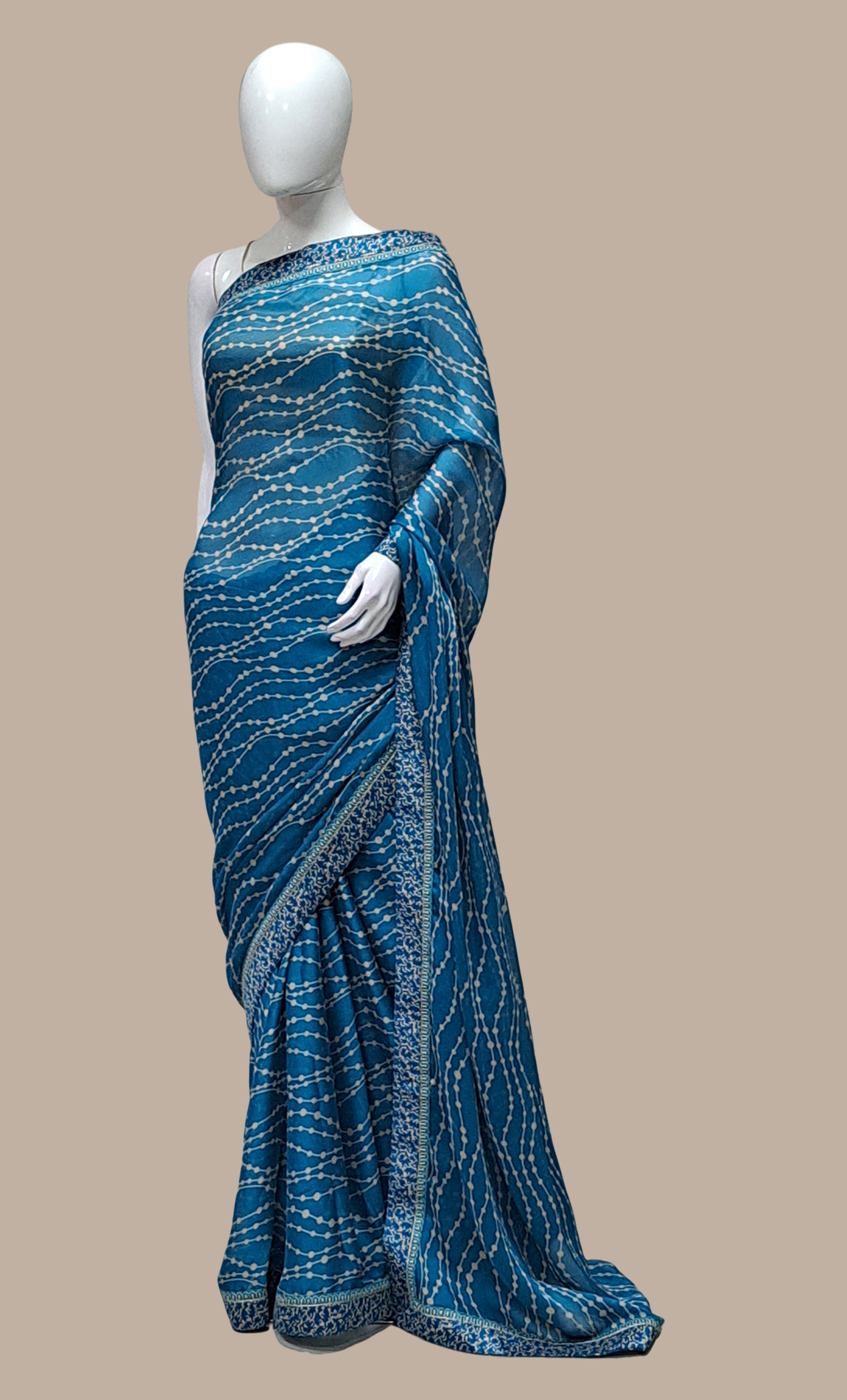 Deep Turquoise Printed Sari