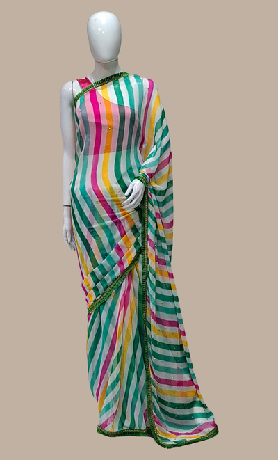 Multi-Colour Striped Printed Sari