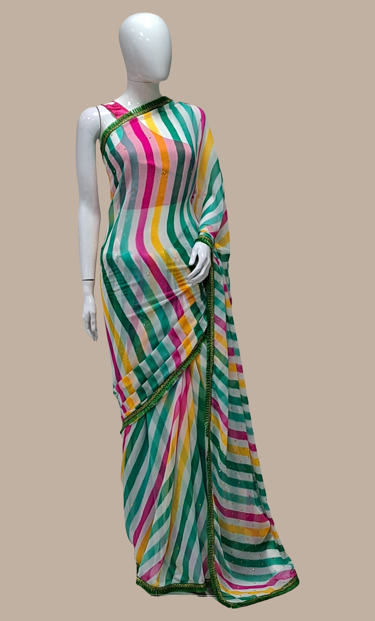 Multi-Colour Striped Printed Sari
