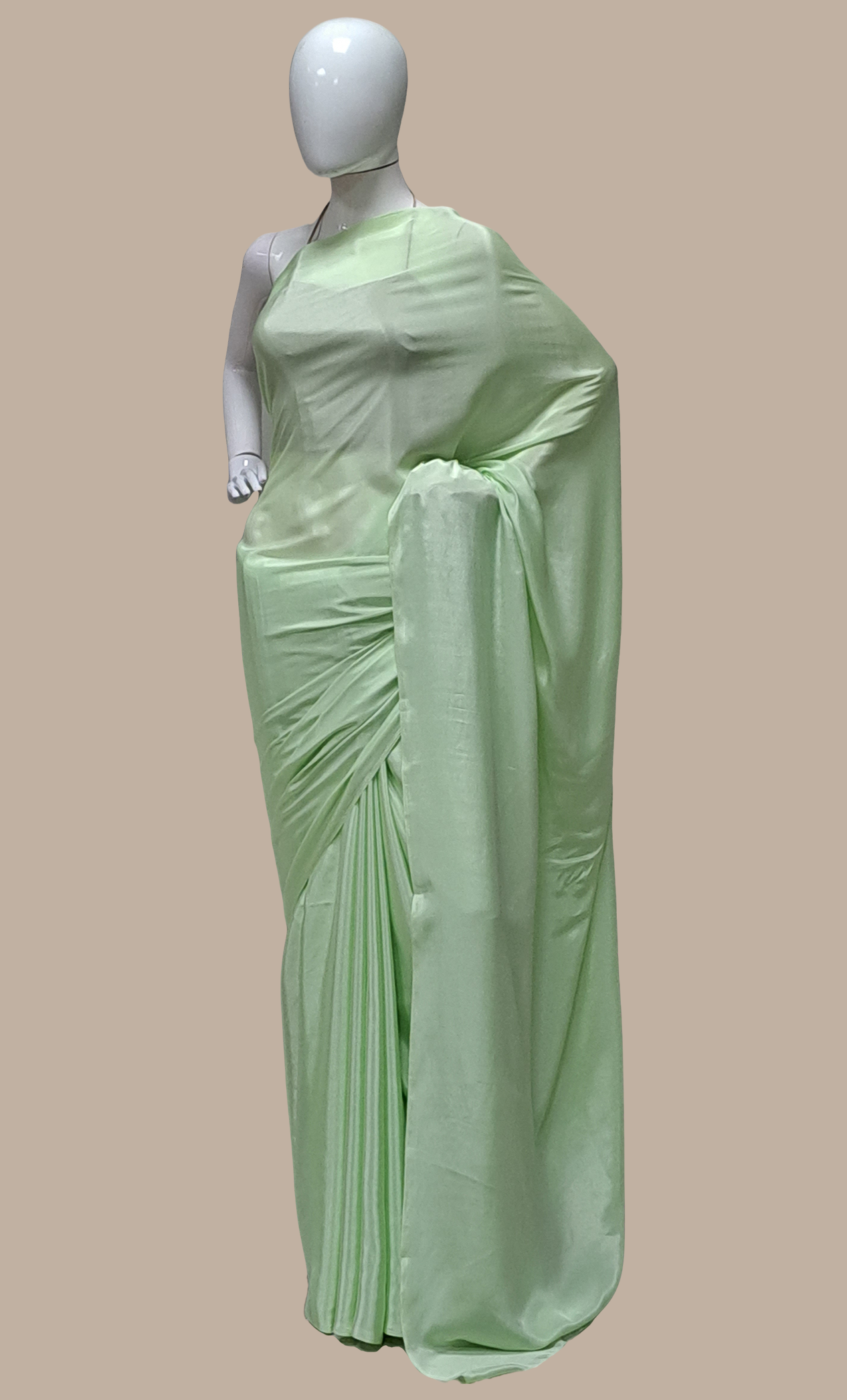 Soft Mint Plain Crepe Silk Sari