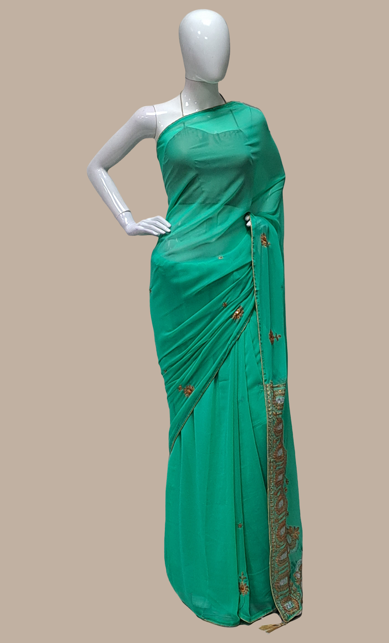 Deep Sea Green Embroidered Sari