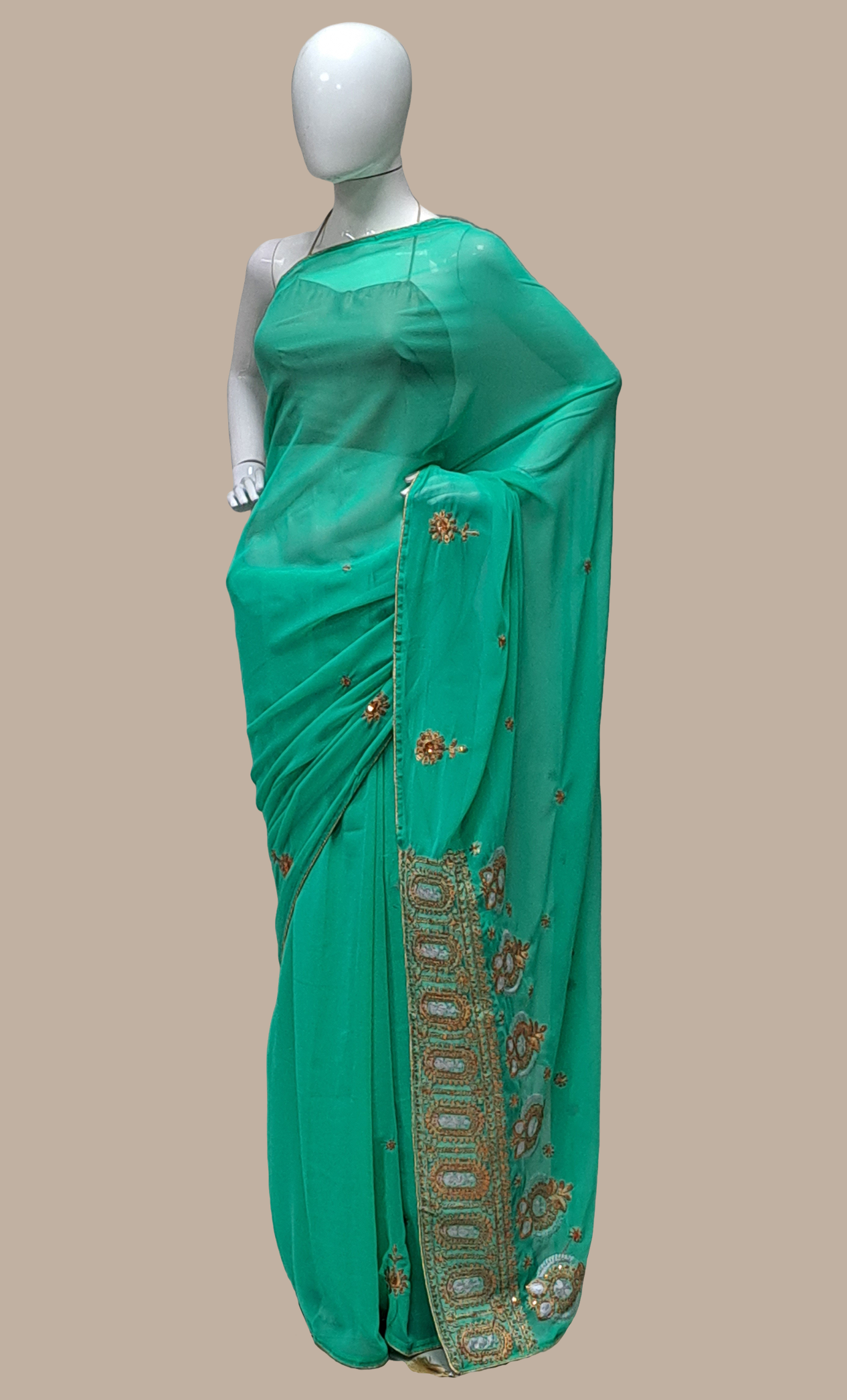 Deep Sea Green Embroidered Sari