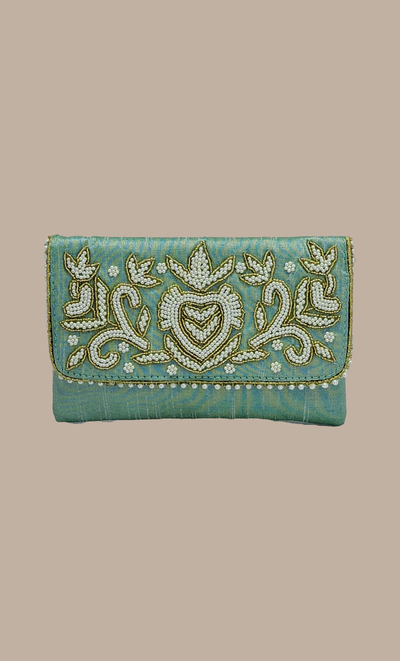 Soft Mint Embroidered Clutch Bag