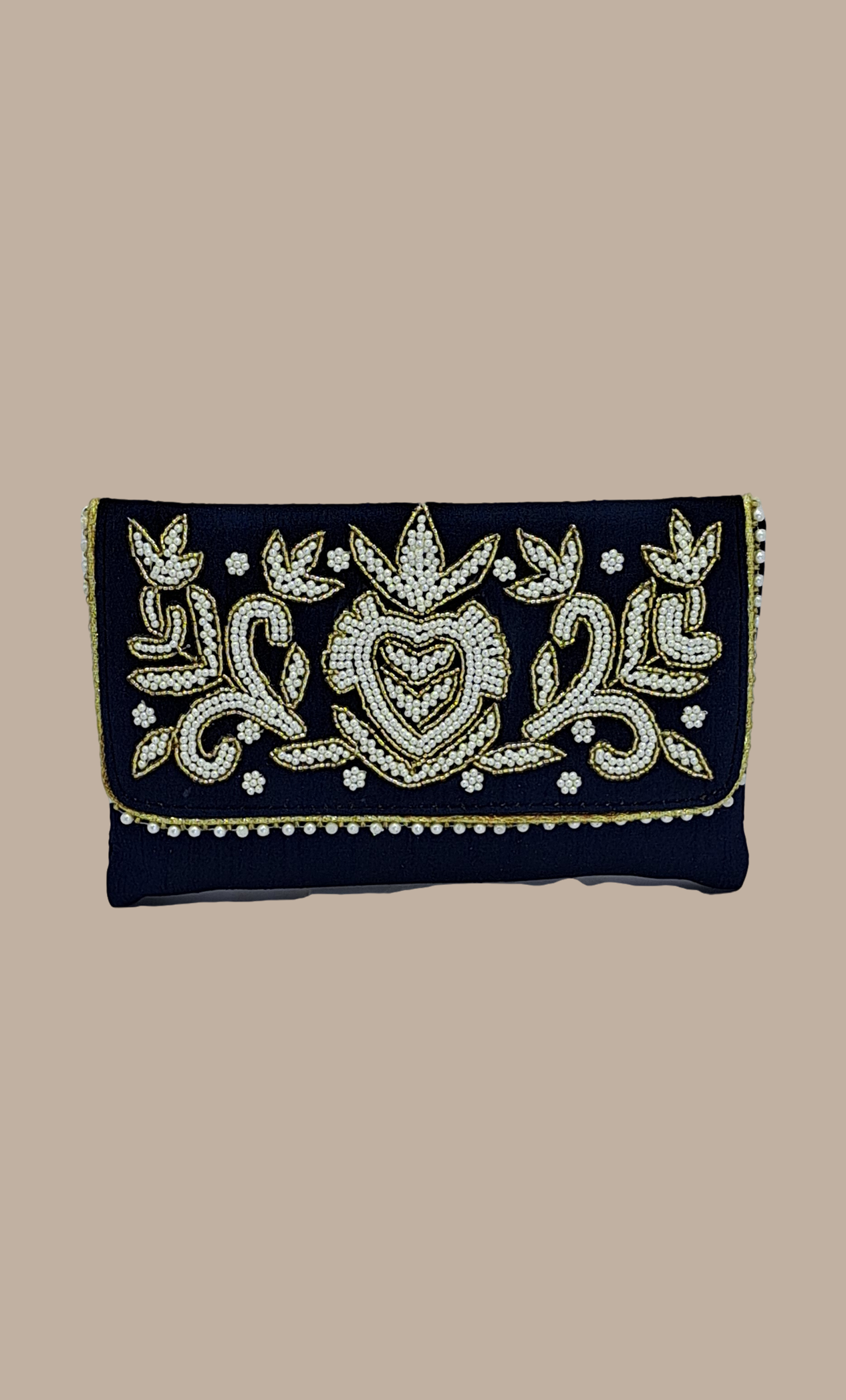 Navy Embroidered Clutch Bag