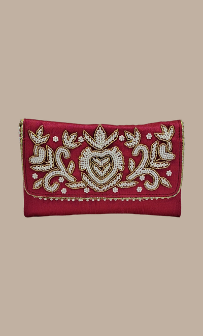 Cerise Embroidered Clutch Bag