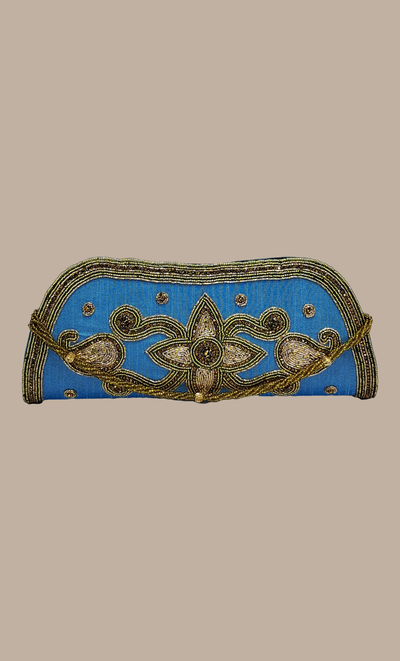 Pale Blue Embroidered Clutch Bag