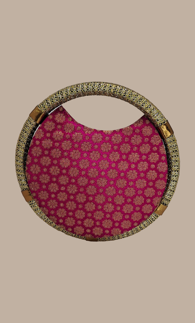 Magenta Round Woven Handbag