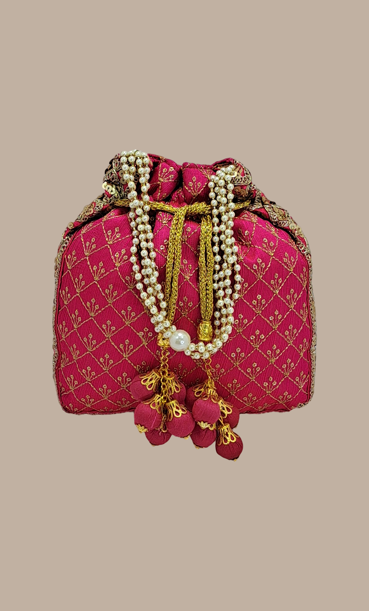 Cerise Embroidered Pouch Bag