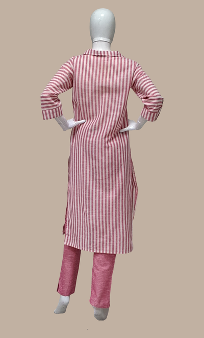 Pink Striped Printed Cotton Leisure Set