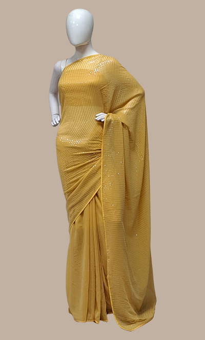 Camel Sequin Embroidered Sari