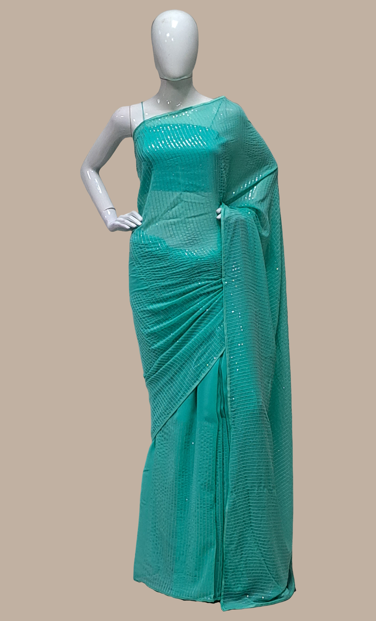 Aqua Sequin Embroidered Sari