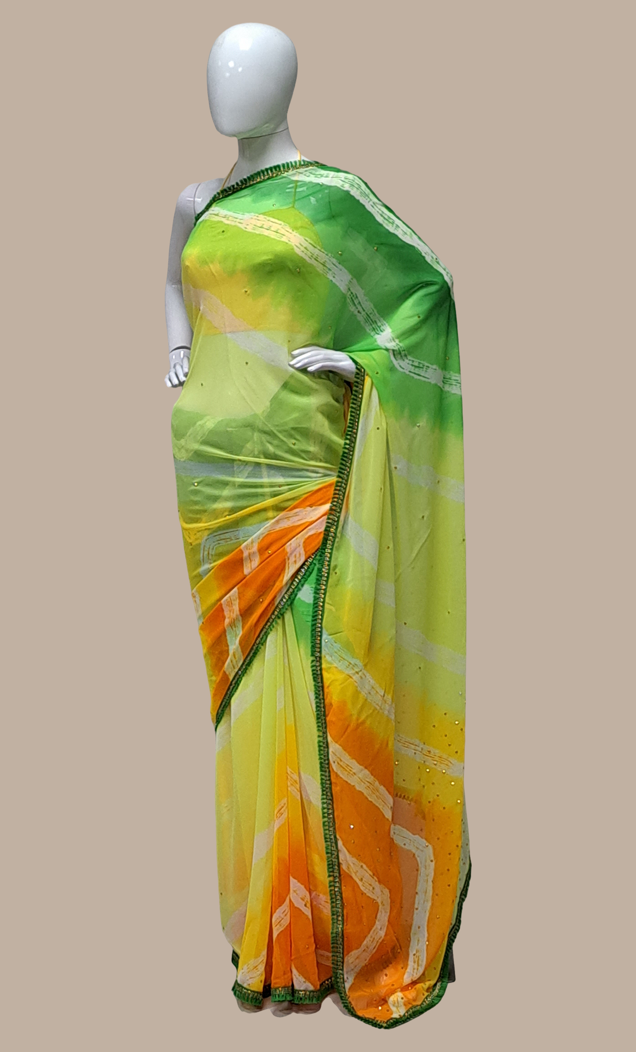 Lime Green Printed Sari