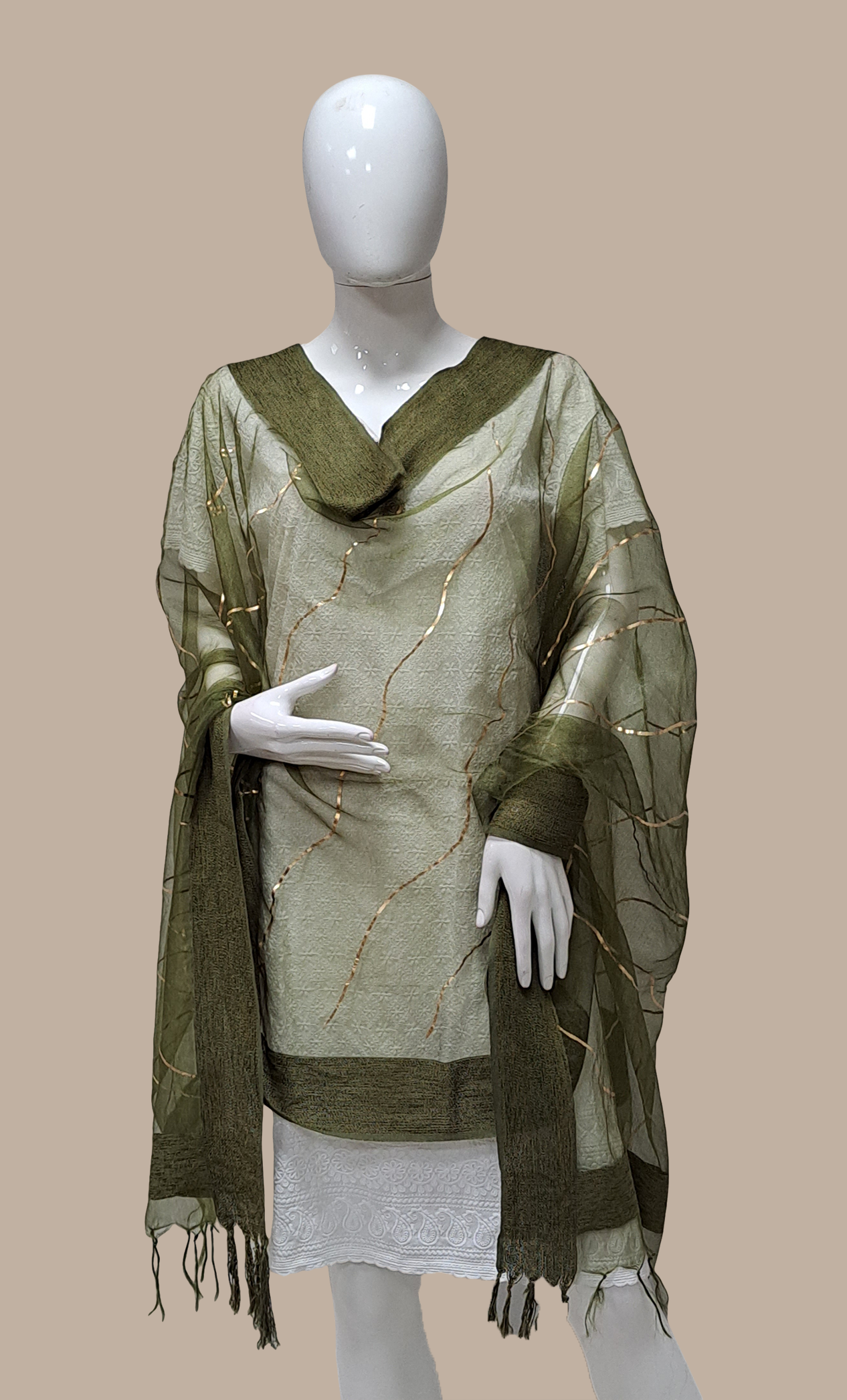 Dark Olive Green Embroidered Dupatta