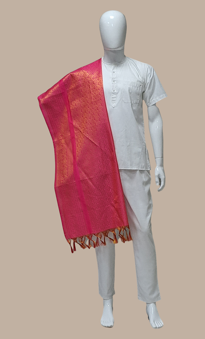 Mens Salmon Pink Woven Dupatta