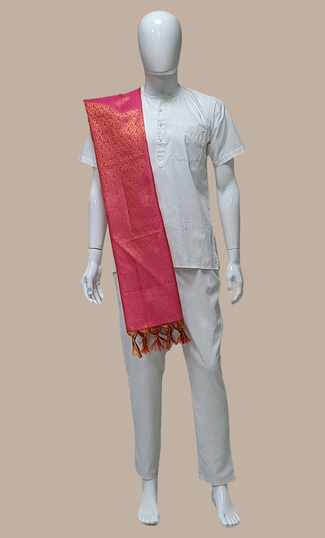 Mens Salmon Pink Woven Dupatta