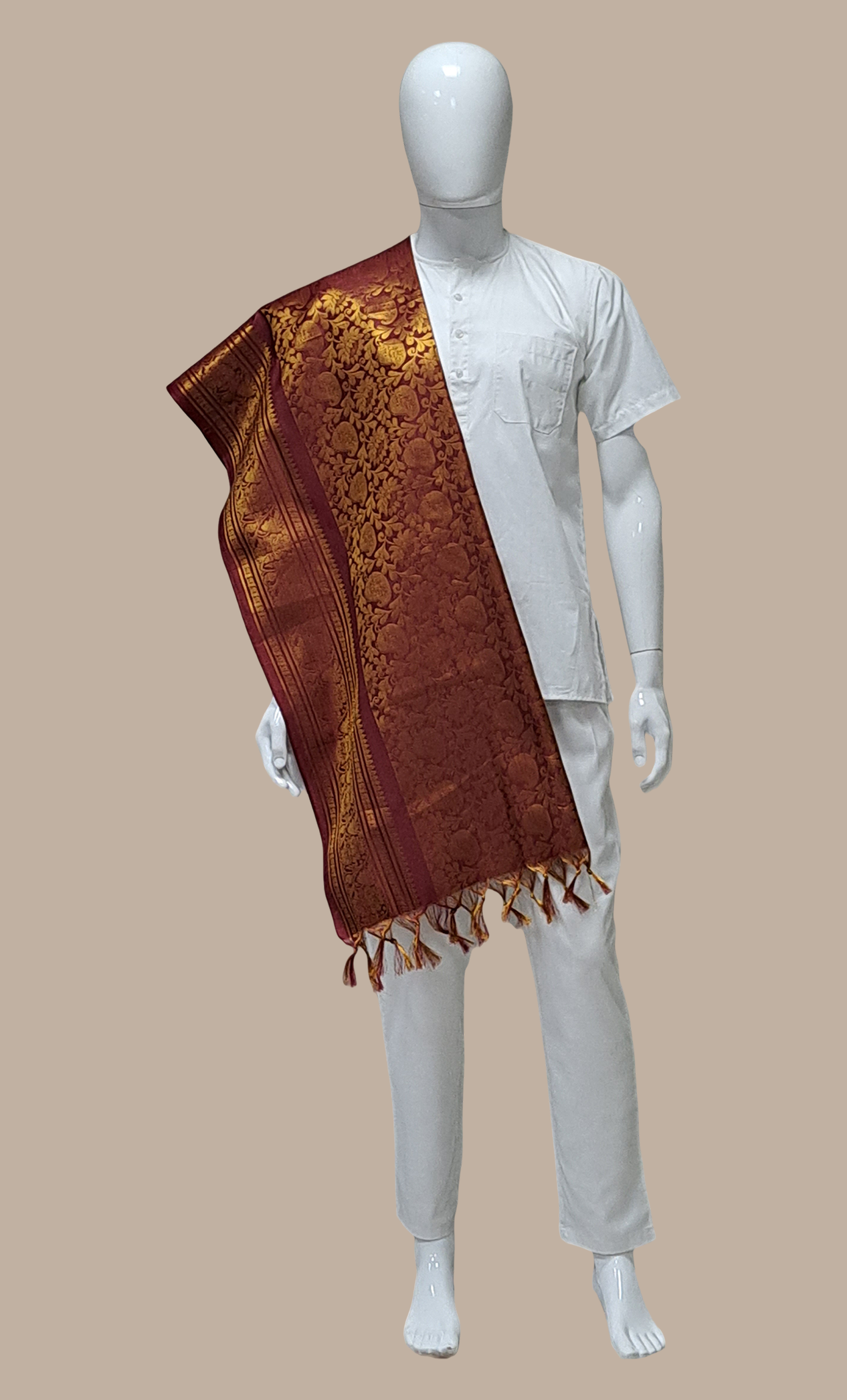 Mens Burgundy Woven Dupatta