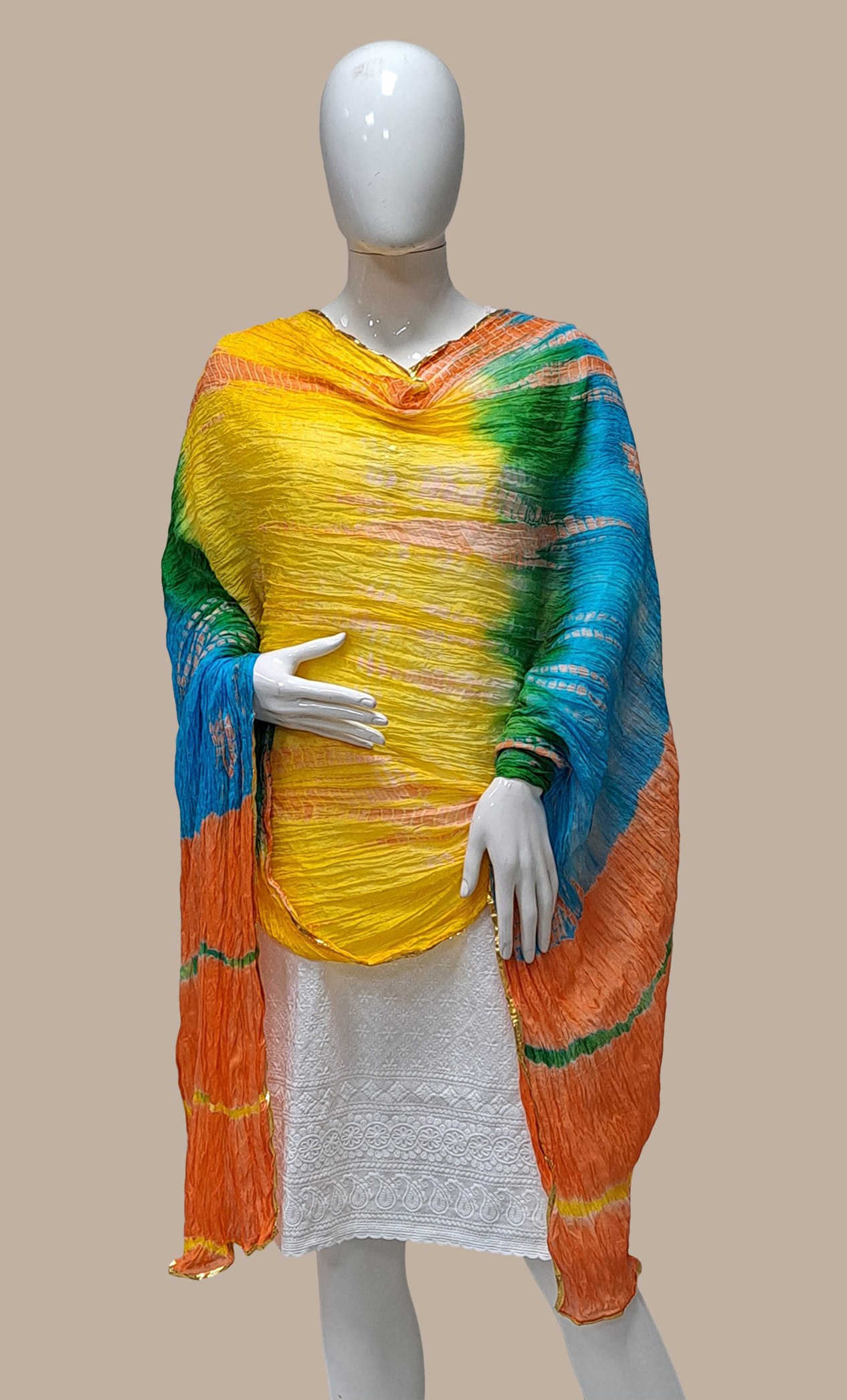 Peach Crushed Printed Dupatta