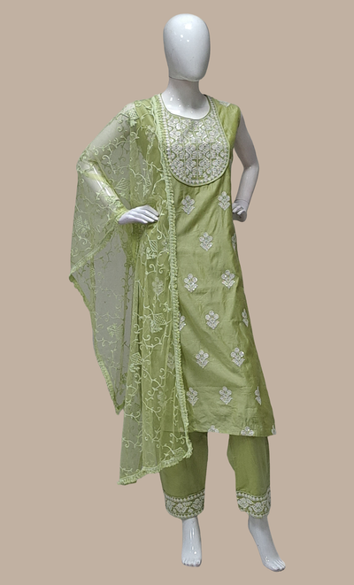 Soft Olive Green Embroidered Punjabi