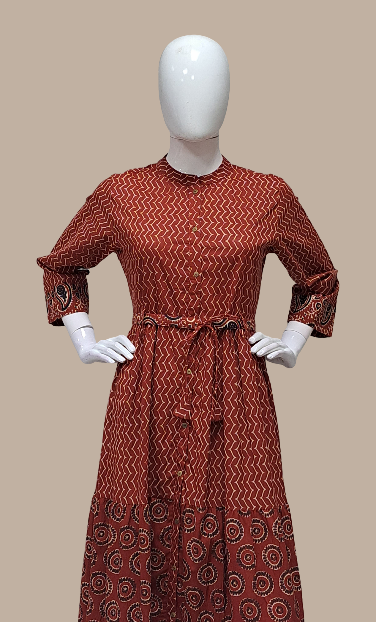 Deep Rust Printed Kurti Dress