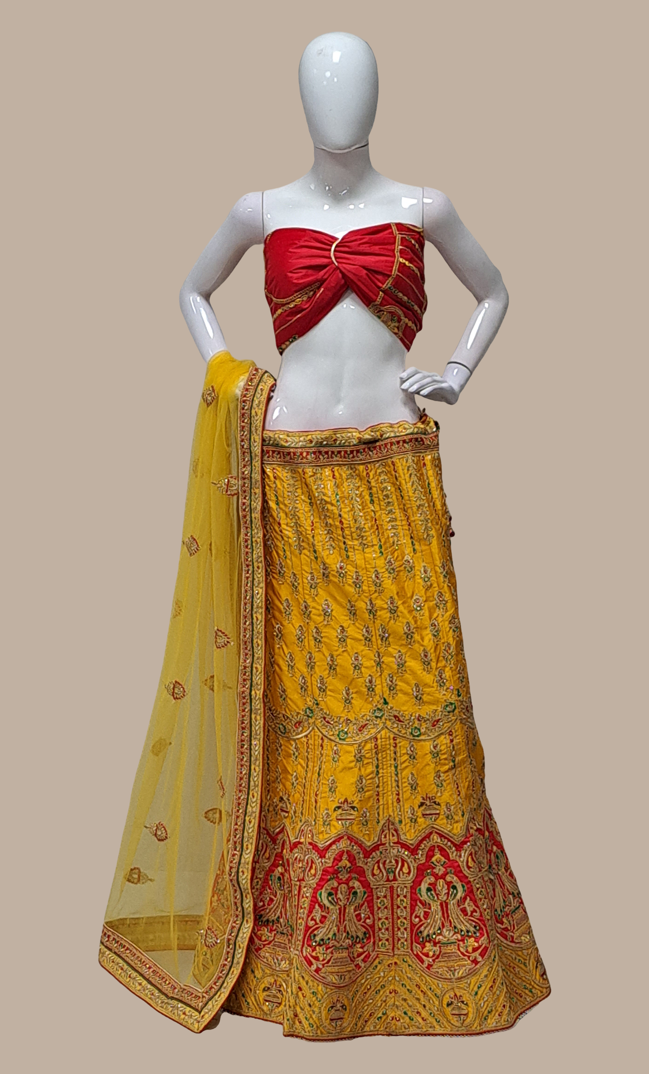 Soft Mustard Embroidered Lengha
