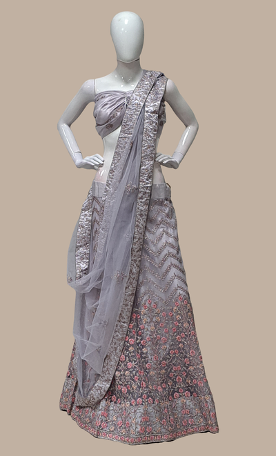 Soft Grey Embroidered Lengha