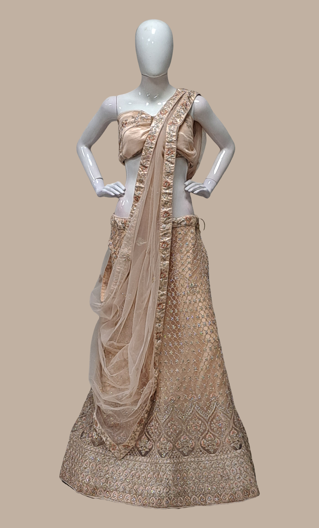 Baby Peach Embroidered Lengha