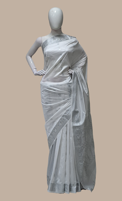 Silver Woven Art Silk Sari