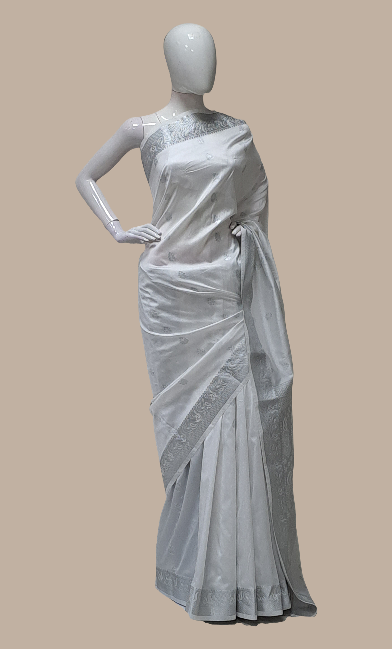 Silver Woven Art Silk Sari