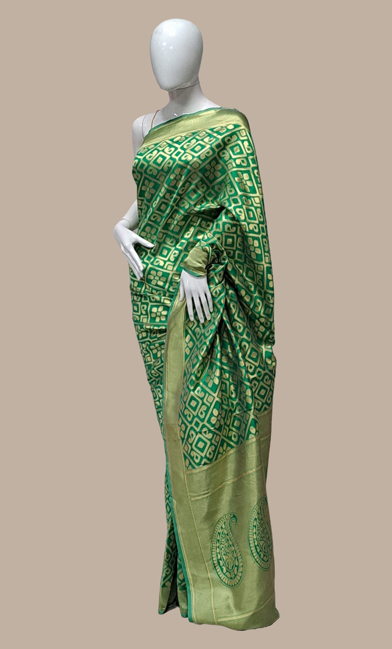 Bright Green Woven Art Silk Sari
