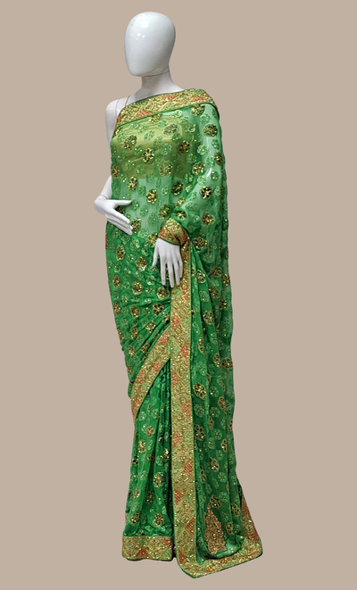 Lime Green Embroidered Sari
