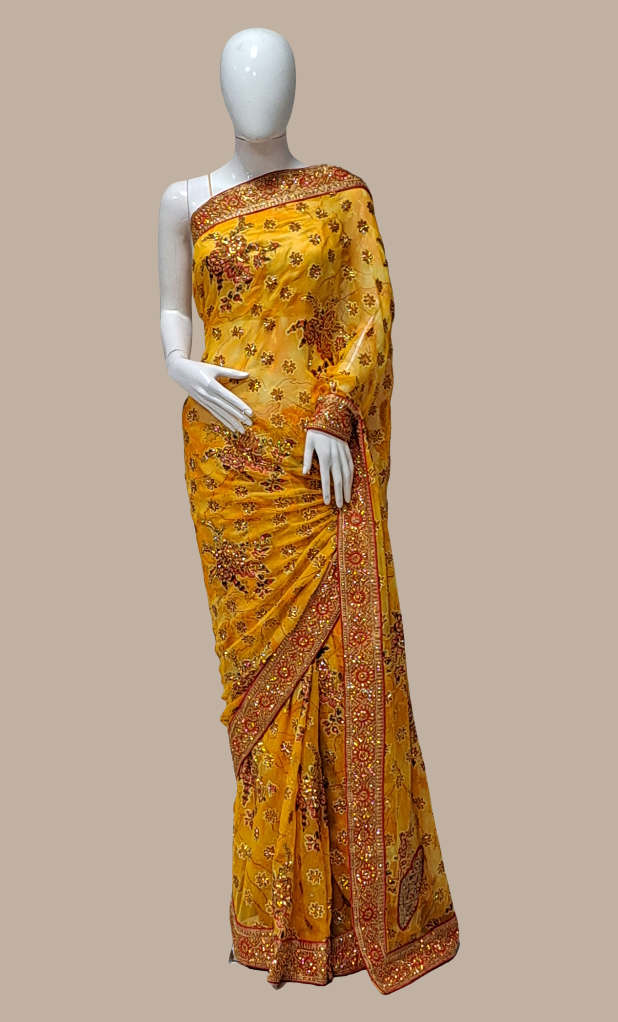 Deep Mustard Embroidered Sari