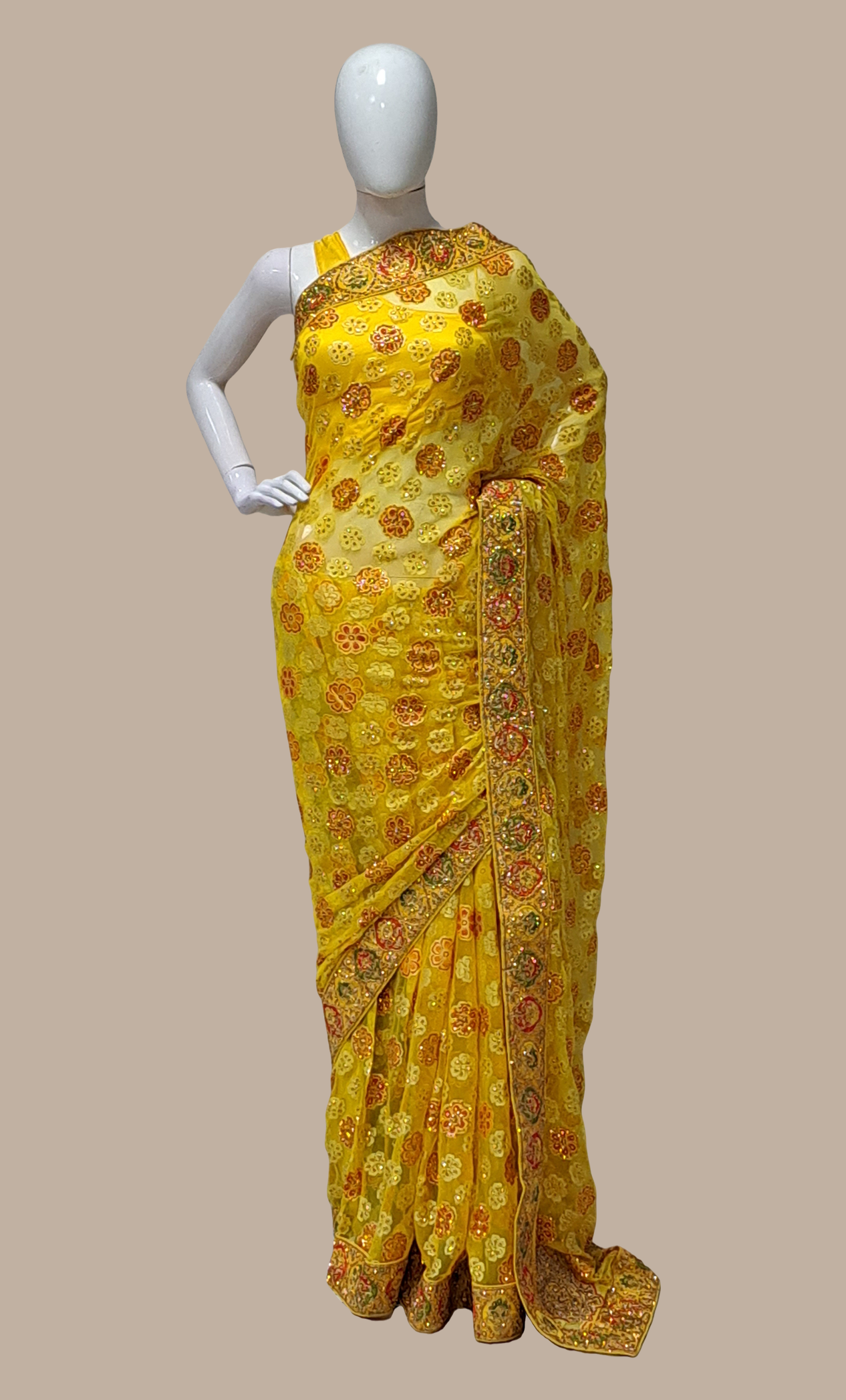 Canary Yellow Embroidered Sari