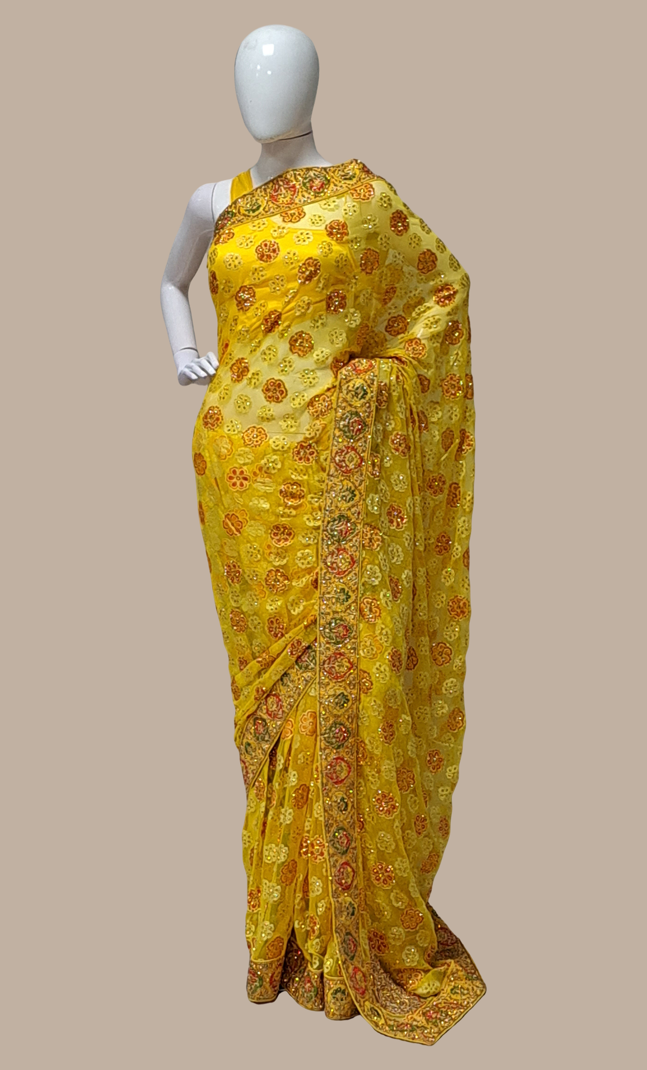 Canary Yellow Embroidered Sari