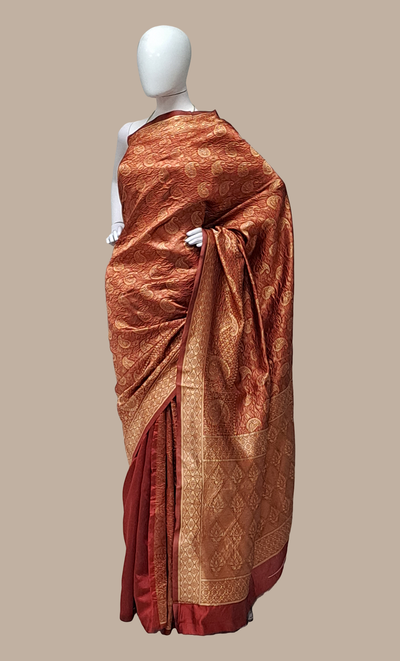 Rust Woven Art Silk Sari