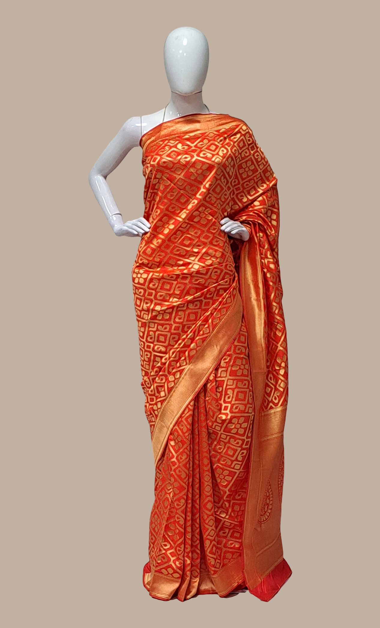 Bright Red Woven Art Silk Sari