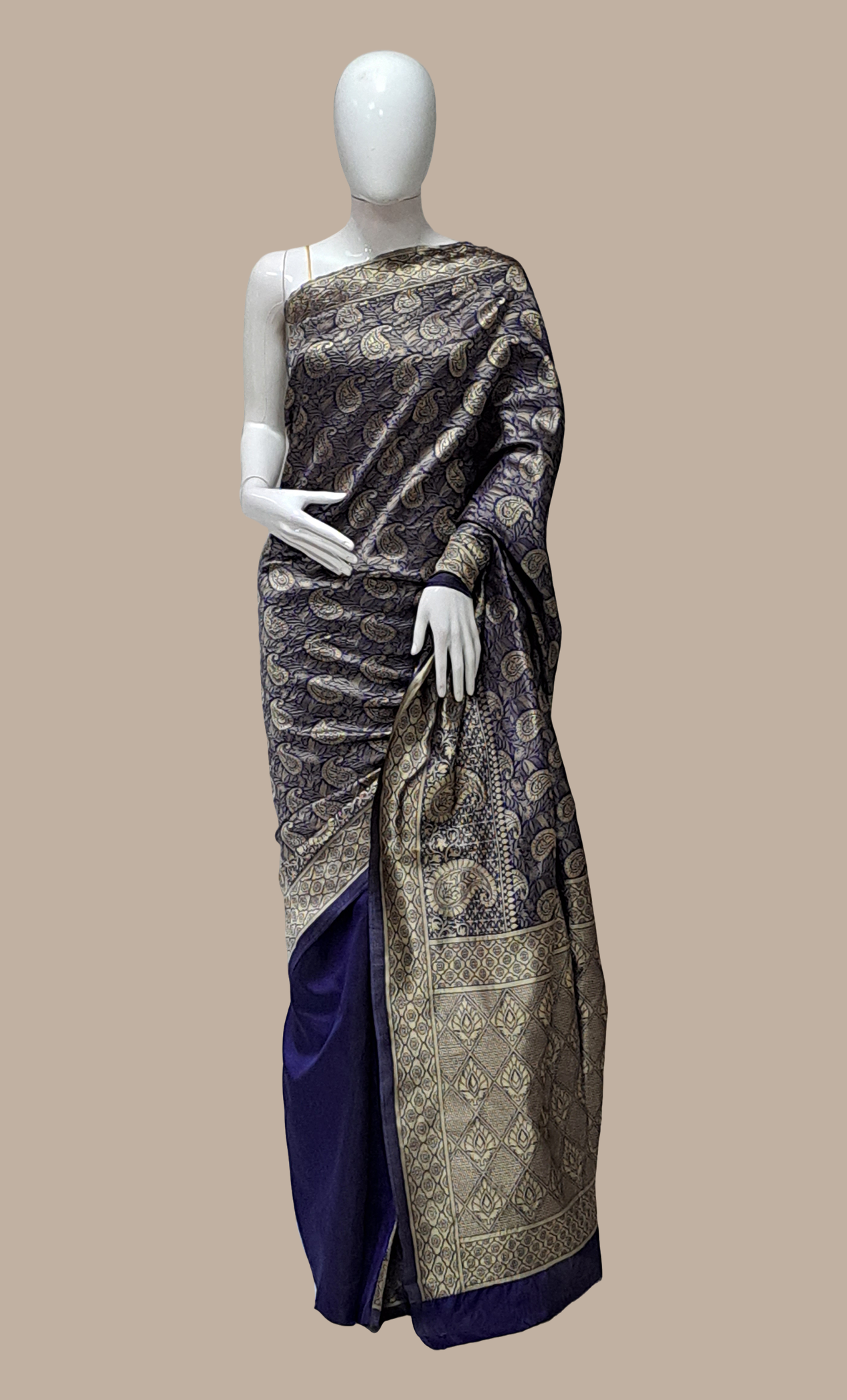 Navy Blue Woven Art Silk Sari