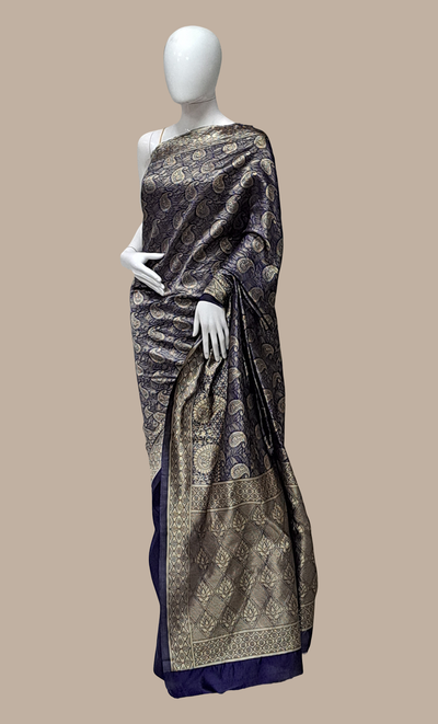 Navy Blue Woven Art Silk Sari
