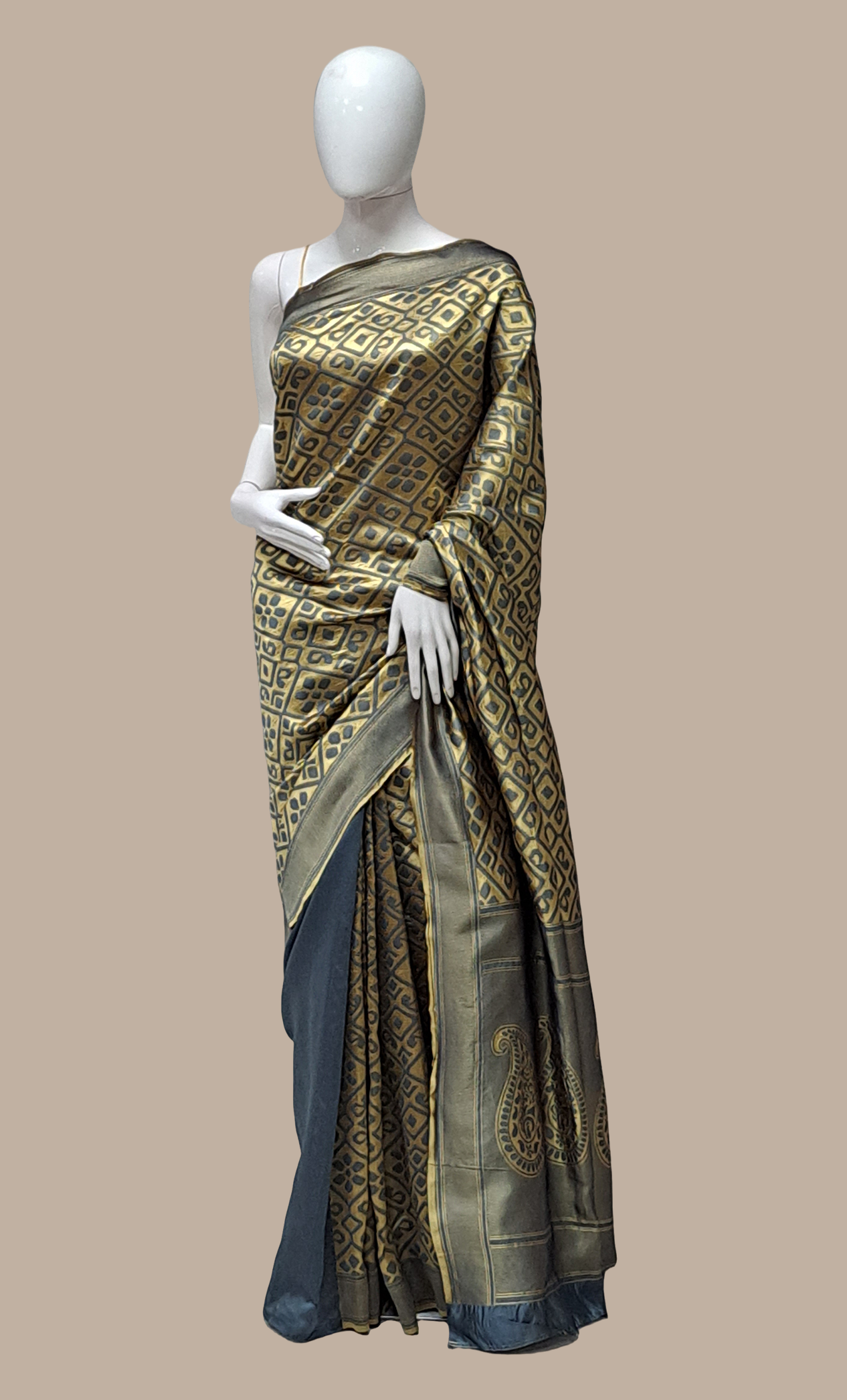 Grey Woven Art Silk Sari